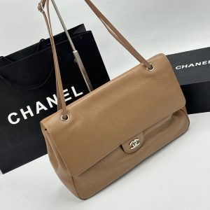 Chanel Maxi “Souplissimo” Large Flap Bag Light Brown Caviar Silver Hardware