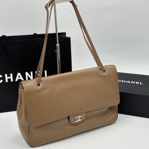Chanel Maxi “Souplissimo” Large Flap Bag Light Brown Caviar Silver Hardware