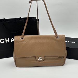 Chanel Maxi “Souplissimo” Large Flap Bag Light Brown Caviar Silver Hardware