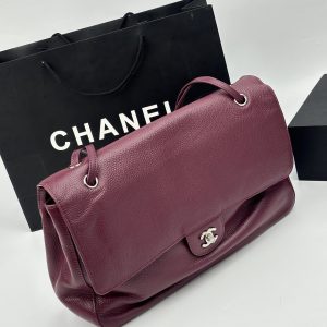 Chanel Maxi “Souplissimo” Large Flap Bag Burgundy Caviar Silver Hardware