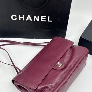 Chanel Maxi “Souplissimo” Large Flap Bag Burgundy Caviar Silver Hardware