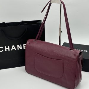 Chanel Maxi “Souplissimo” Large Flap Bag Burgundy Caviar Silver Hardware