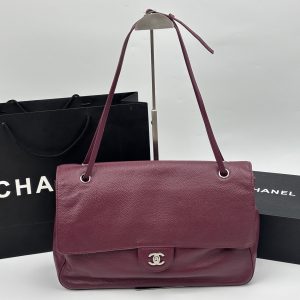 Chanel Maxi “Souplissimo” Large Flap Bag Burgundy Caviar Silver Hardware