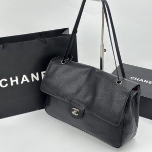 Chanel Maxi “Souplissimo” Large Flap Bag Black Caviar Silver Hardware