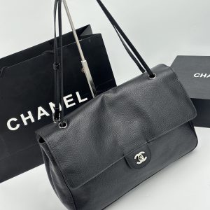 Chanel Maxi “Souplissimo” Large Flap Bag Black Caviar Silver Hardware