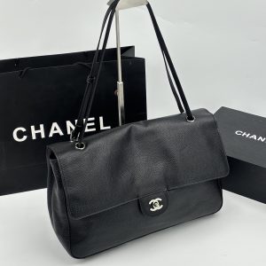 Chanel Maxi “Souplissimo” Large Flap Bag Black Caviar Silver Hardware