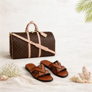 The Louis Vuitton Travel Élan – 2 Piece Bundle (Keepall Bag + Slides)