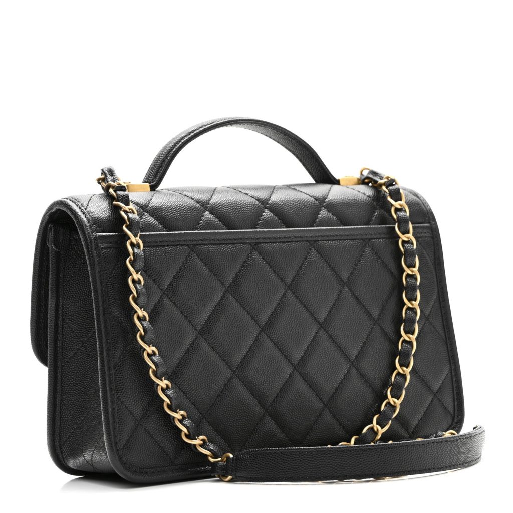 Chanel School Memory Top Handle Flap Bag Quilted Caviar Small