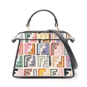 Fendi Peekaboo ISeeU Shoulder Handbag Canvas Leather White Black
