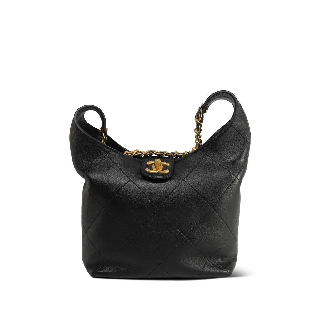 Chanel Black Lambskin Quilted Braided Chain Hobo Bag Aged Gold Hardware