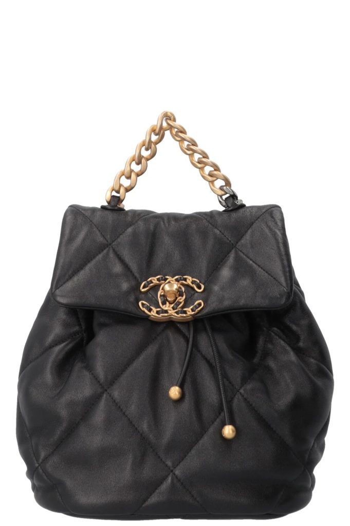 Chanel 19 Shiny Backpack Leather Black
