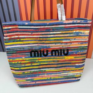 Miu Miu Cotton Crochet Stripe Tote Bag Multicolor