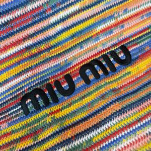 Miu Miu Cotton Crochet Stripe Tote Bag Multicolor