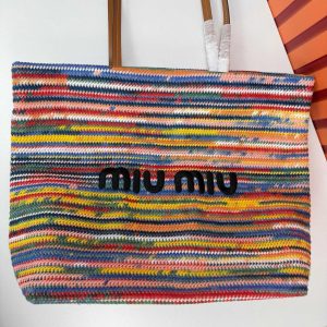 Miu Miu Cotton Crochet Stripe Tote Bag Multicolor