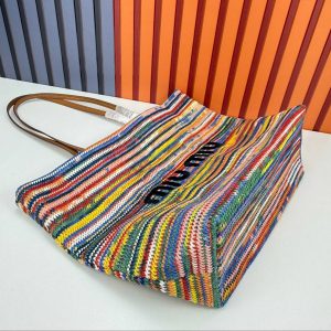 Miu Miu Cotton Crochet Stripe Tote Bag Multicolor
