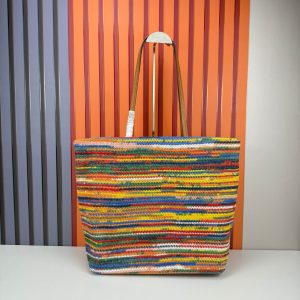 Miu Miu Cotton Crochet Stripe Tote Bag Multicolor