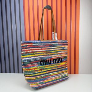 Miu Miu Cotton Crochet Stripe Tote Bag Multicolor