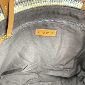 Miu Miu Cotton Crochet Stripe Tote Bag Multicolor